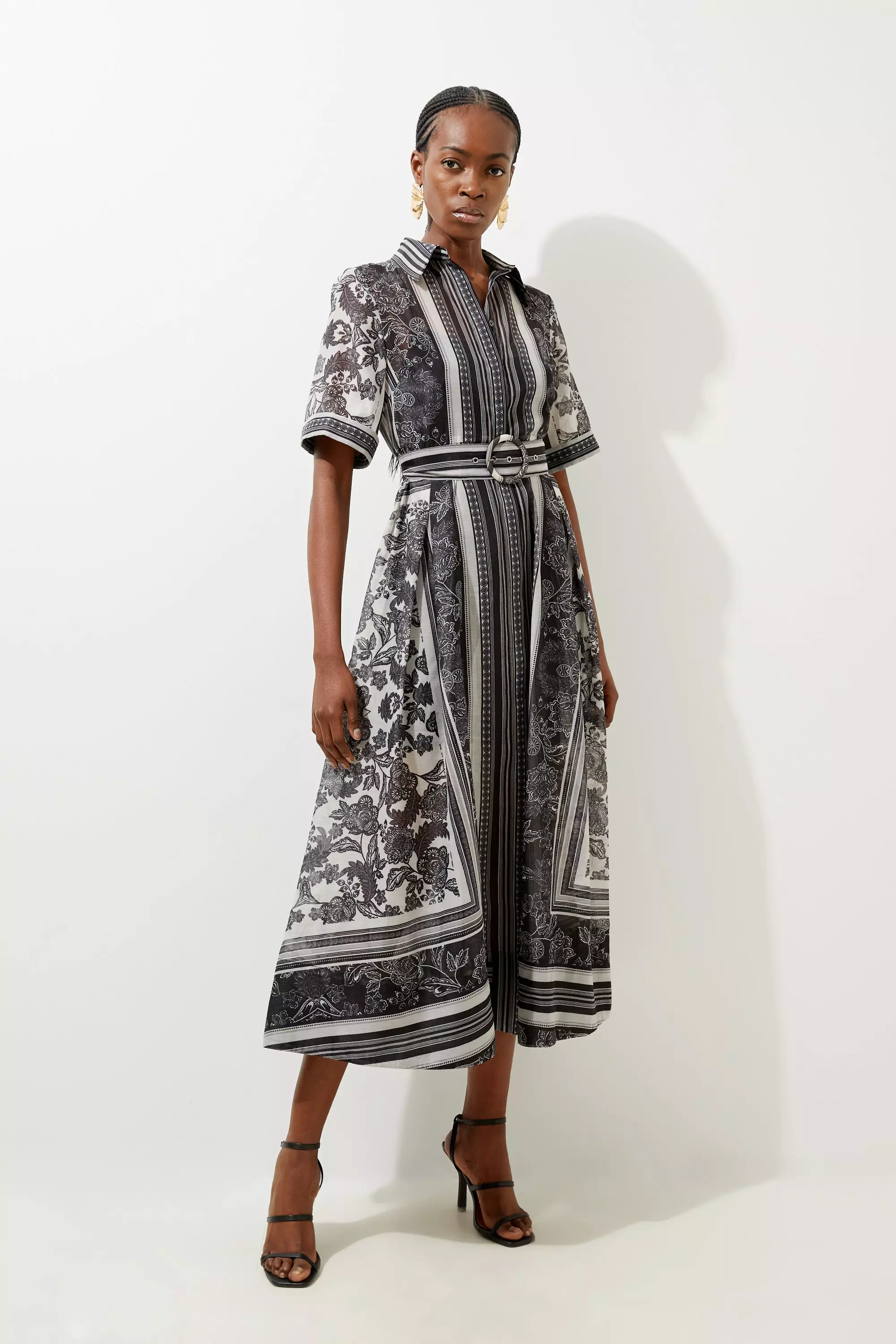 Tile Print Organdie Midaxi Shirt Dress | Karen Millen