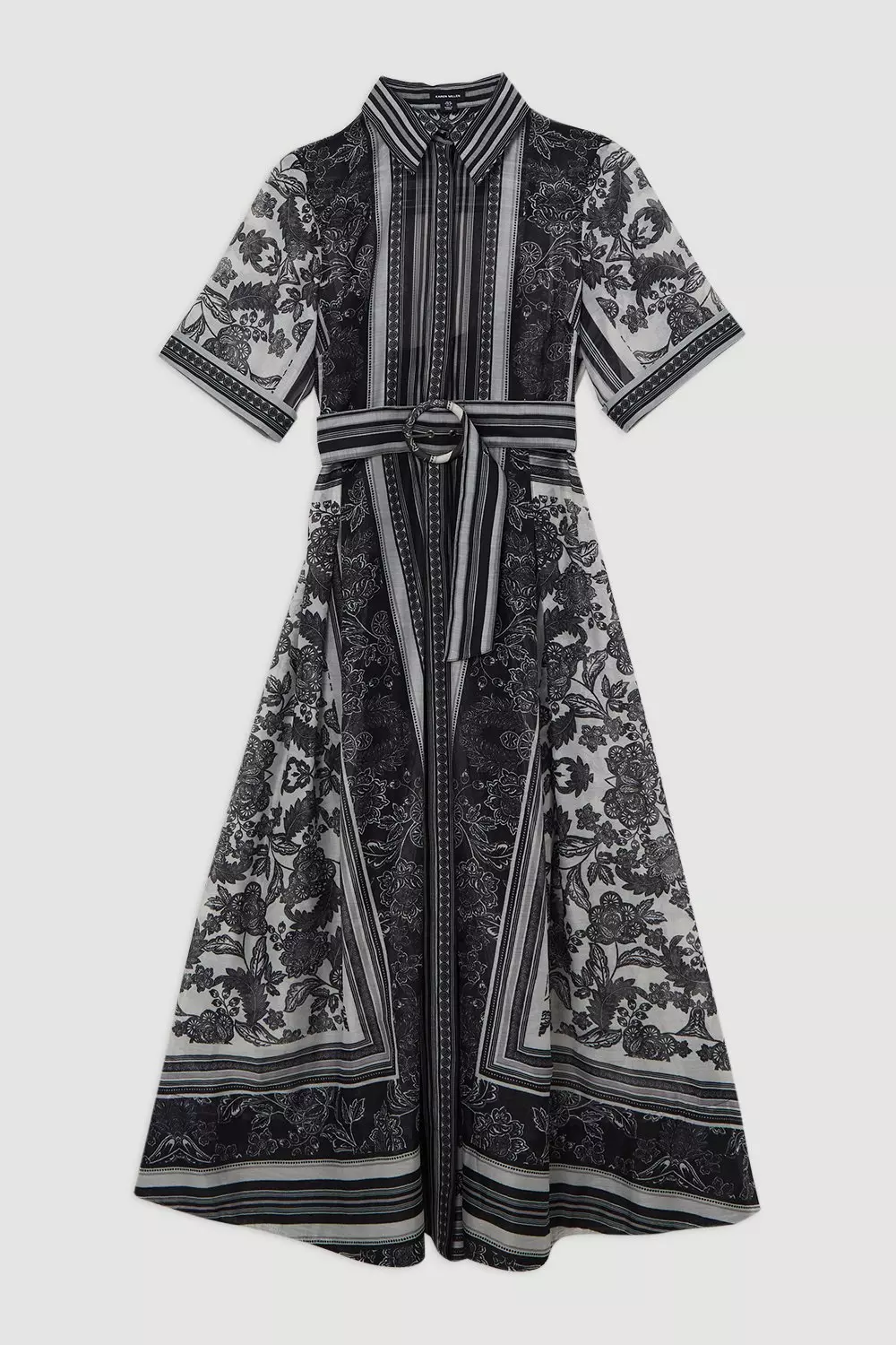 ★Karen Millen★ フローラルオーガンジーミディシャツドレス Petite Digital Ophelia Floral Organdie High Neck Maxi Dress