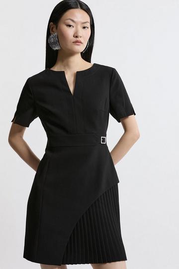 Black Petite Tailored Military Pleat Side Panel Mini Dress