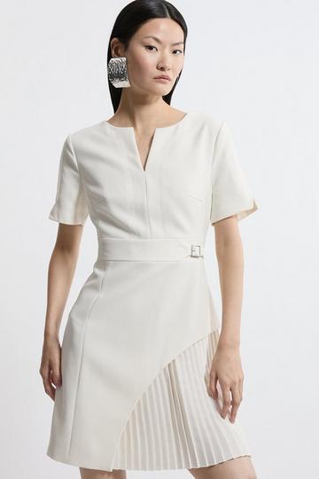 Petite Tailored Military Pleat Side Panel Mini Dress ivory