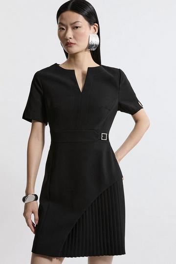 Black Tailored Military Pleat Side Panel Mini Dress