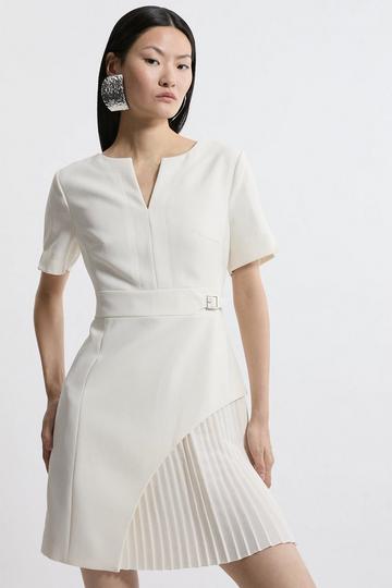 Tailored Military Pleat Side Panel Mini Dress ivory