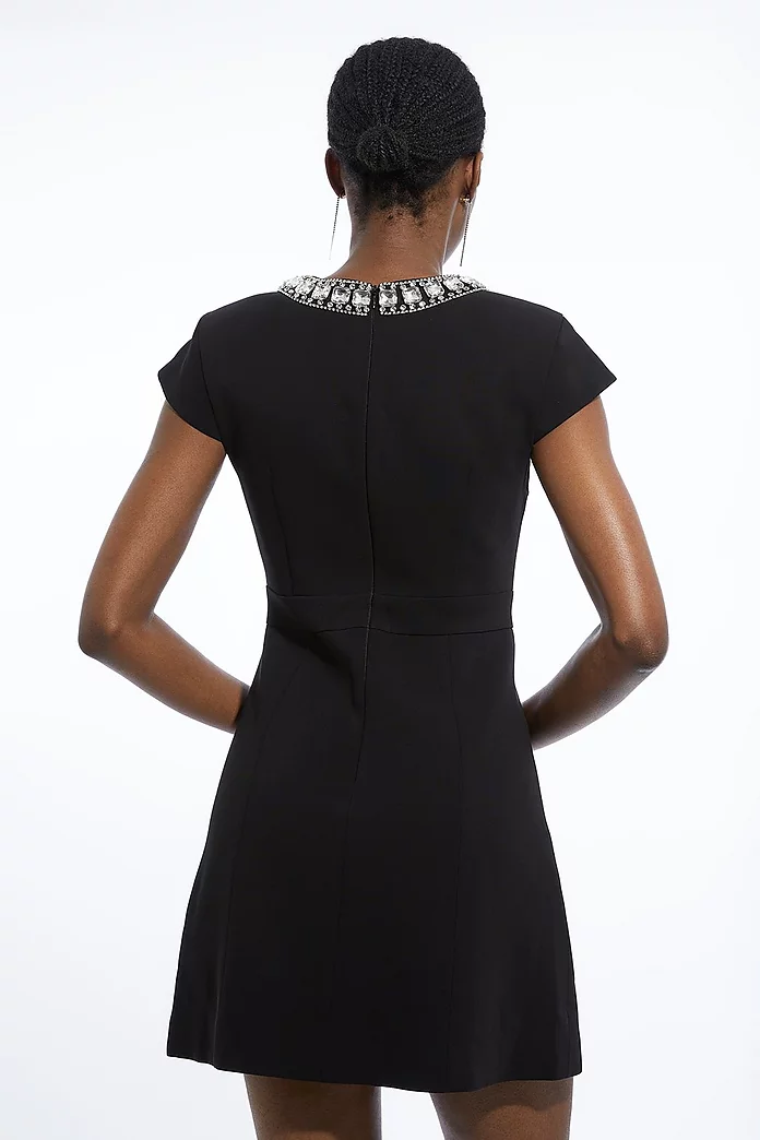 Tailored Compact Viscose Stretch Embellished Cap Sleeve Mini Tailored Compact Viscose Stretch Embellished Cap Sleeve Mini