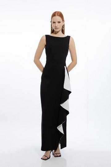 Black Diamante Embellished Trim Drape Cowl Back Midaxi Tailored Dress