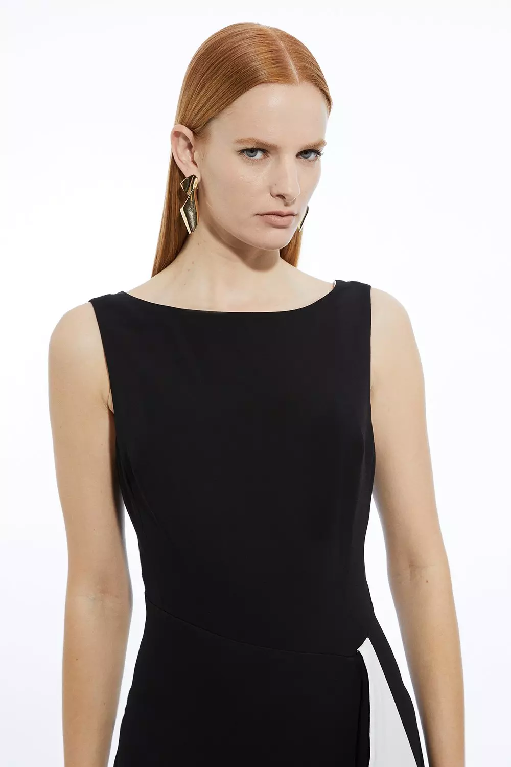 Diamante Embellished Trim Drape Cowl Back Maxi Tailored