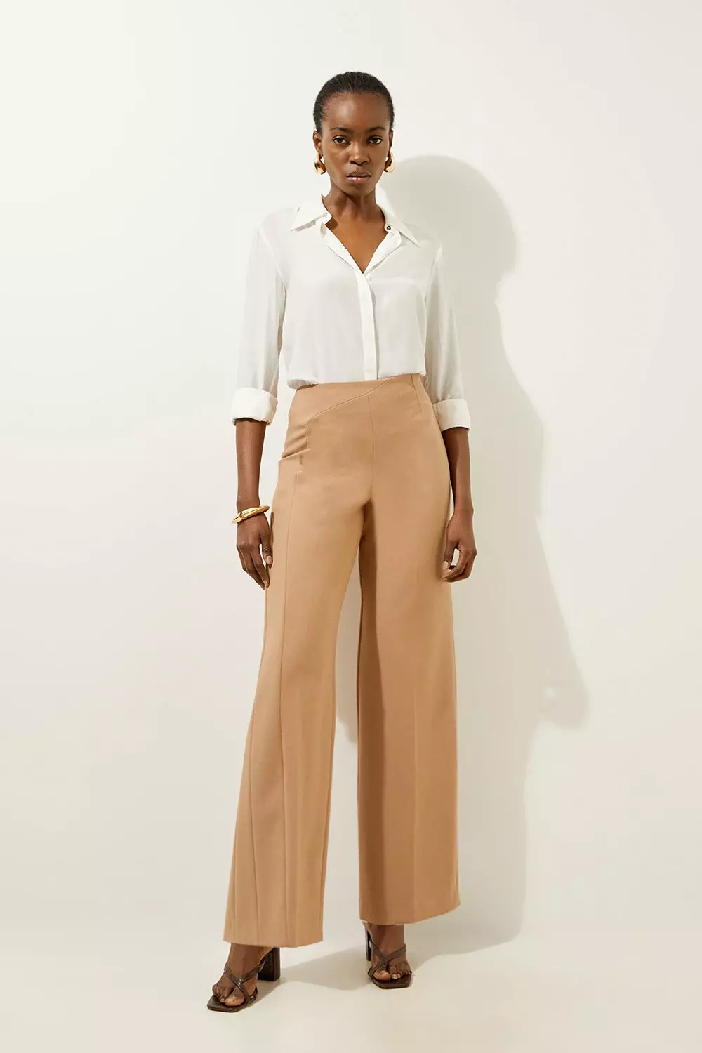 Compact Stretch Tailored High Waist Wide Leg Pants Karen Millen