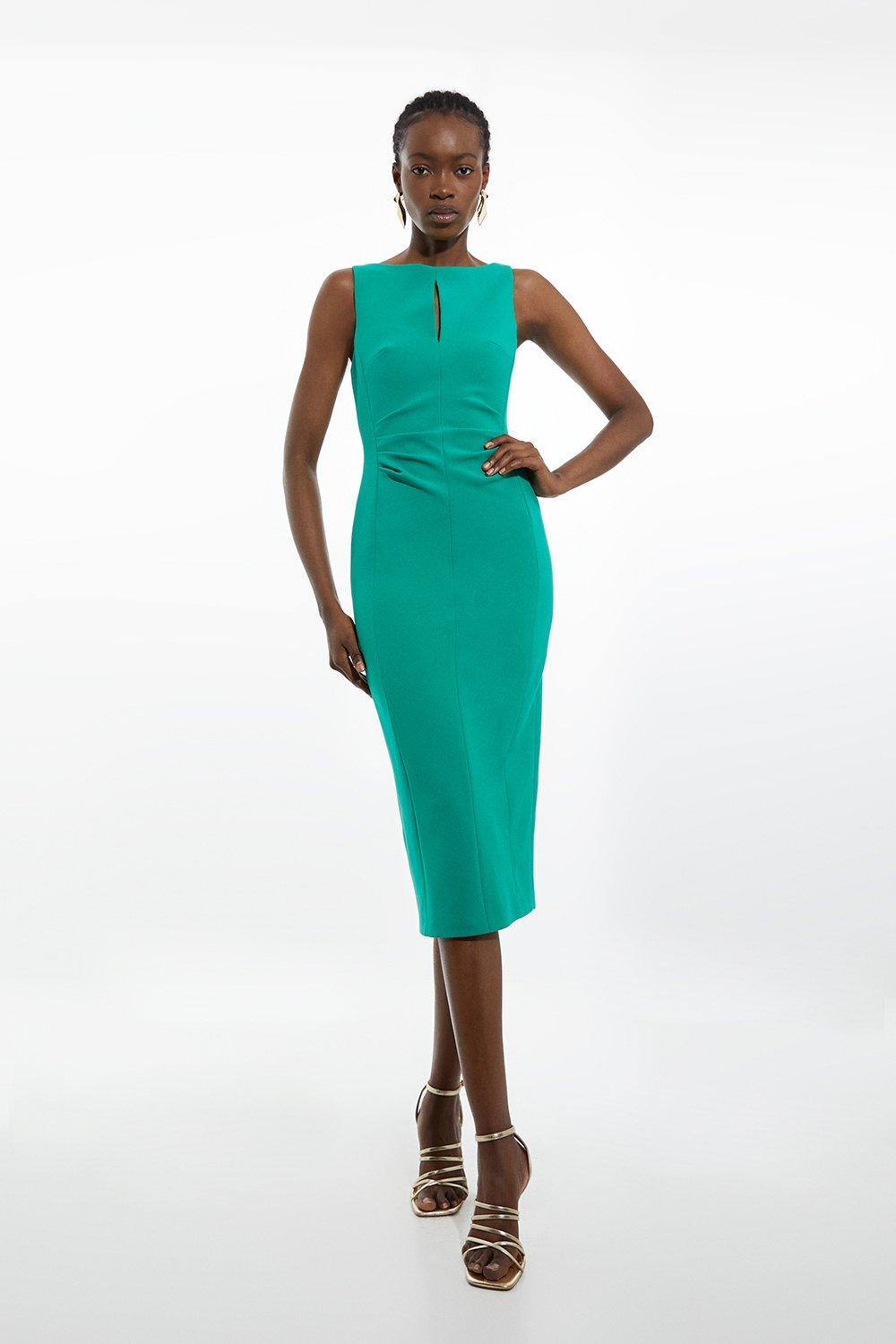 Compact Stretch Keyhole Neck Tailored Midi Dress - Discount £60