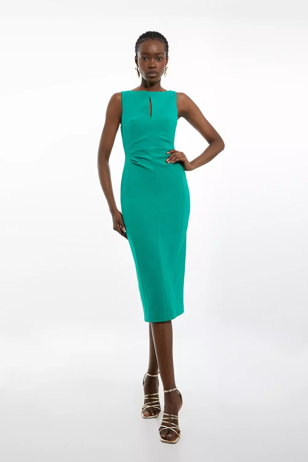 Compact Stretch Keyhole Neck Tailored Midi Dress Karen Millen