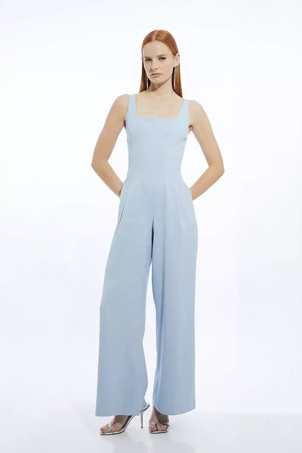 Viscose Tencel Tailored Square Neck Straight Leg Jumpsuit alternative image