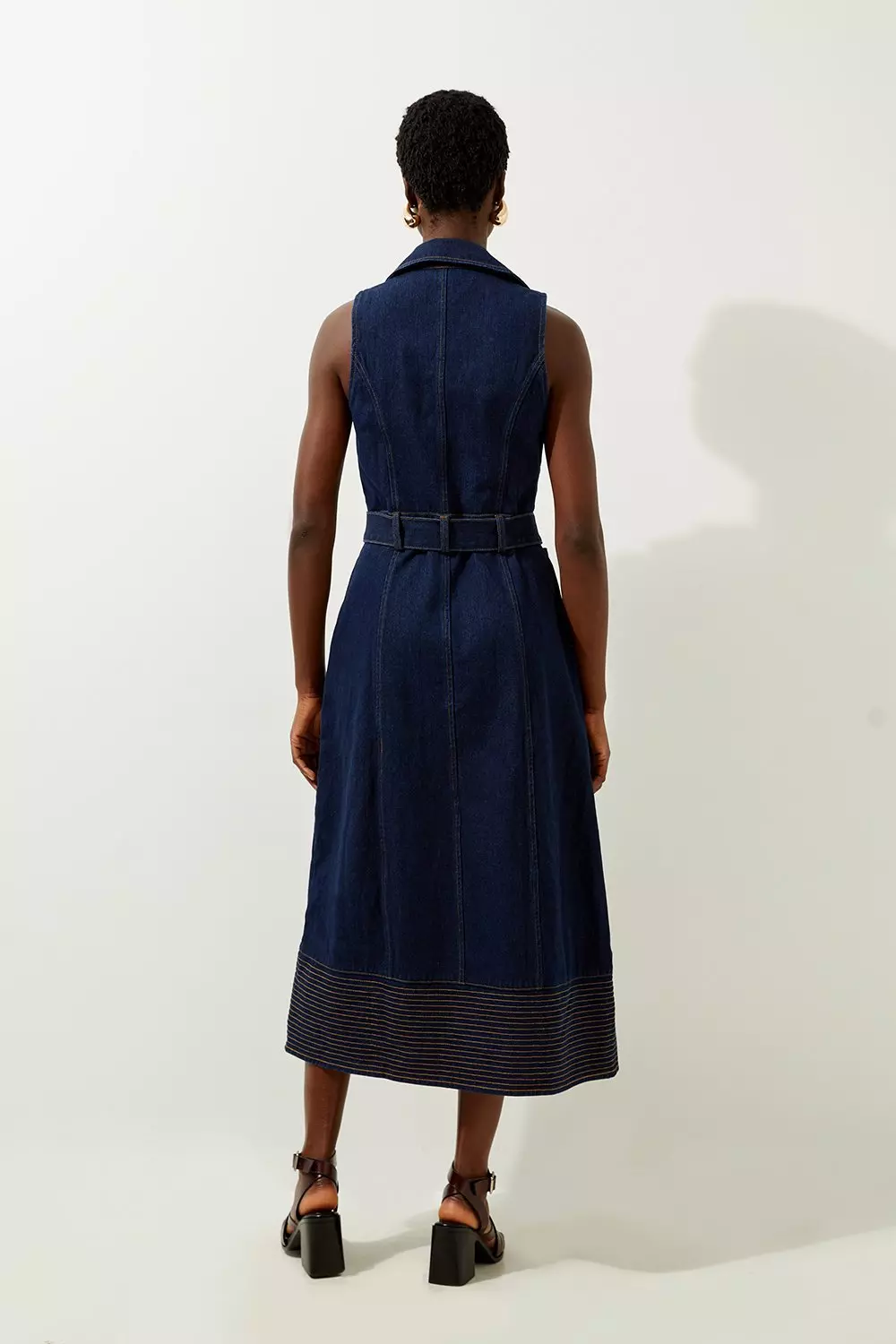 Denim Cargo Pocket Belted Sleeveless Shirt Wrap Dress alternative image
