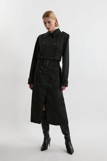 Black Tailored Cotton Multiway Trench Coat