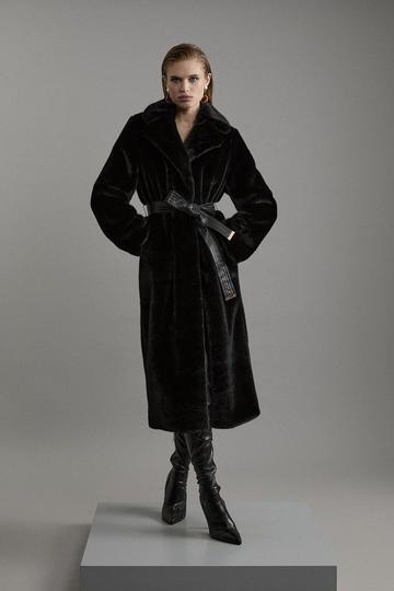 Black Faux Fur Longline Coat