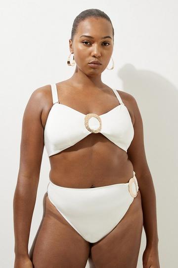 Plus Size Slinky Trim Detail Detachable Strap Bikini Top cream