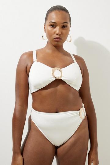 Plus Size Slinky Trim Detail Bikini Bottoms cream