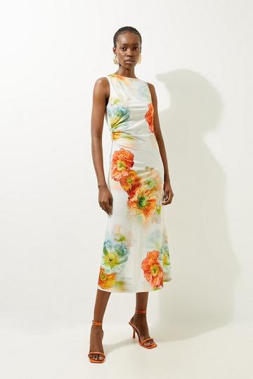 Abstract Floral Printed Jersey Crepe Midi Dress floral