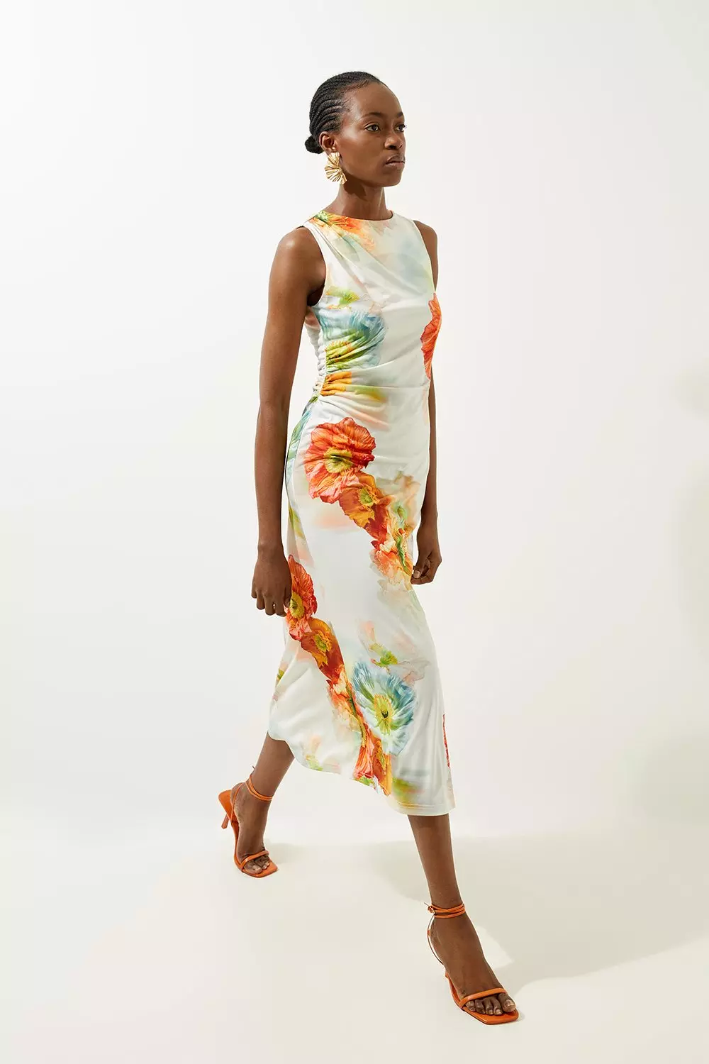 Abstract Floral Printed Jersey Crepe Midi Dress | Karen Millen