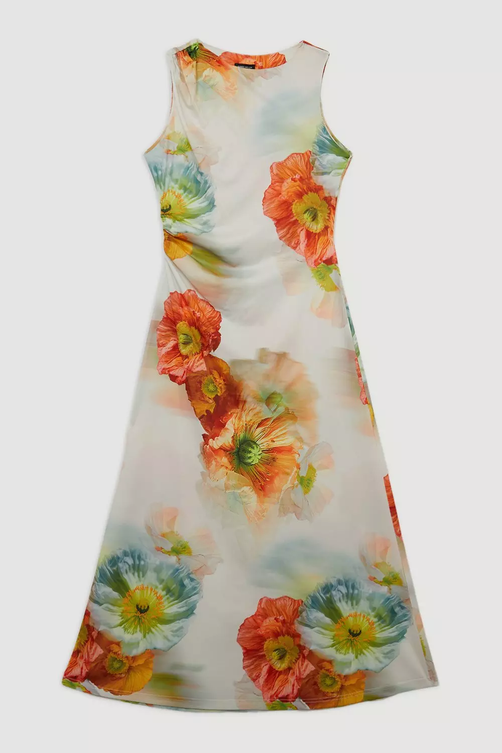 Abstract Floral Printed Jersey Crepe Midi Dress | Karen Millen