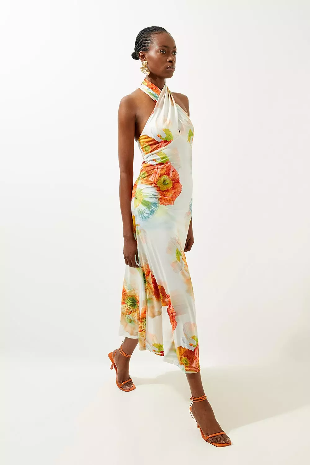 Petite Abstract Floral Printed Jersey Crepe Twist Neckline