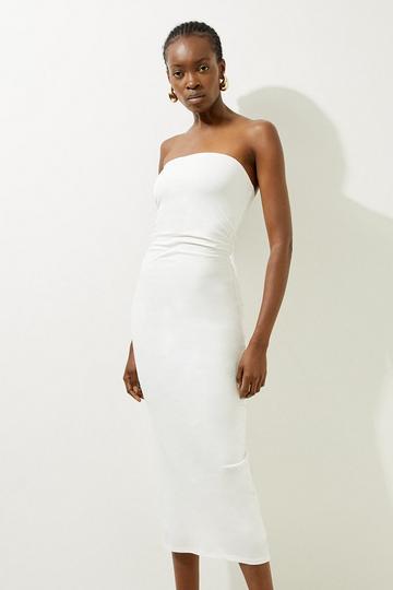 White Stretch Cotton Jersey Bandeau Maxi Dress