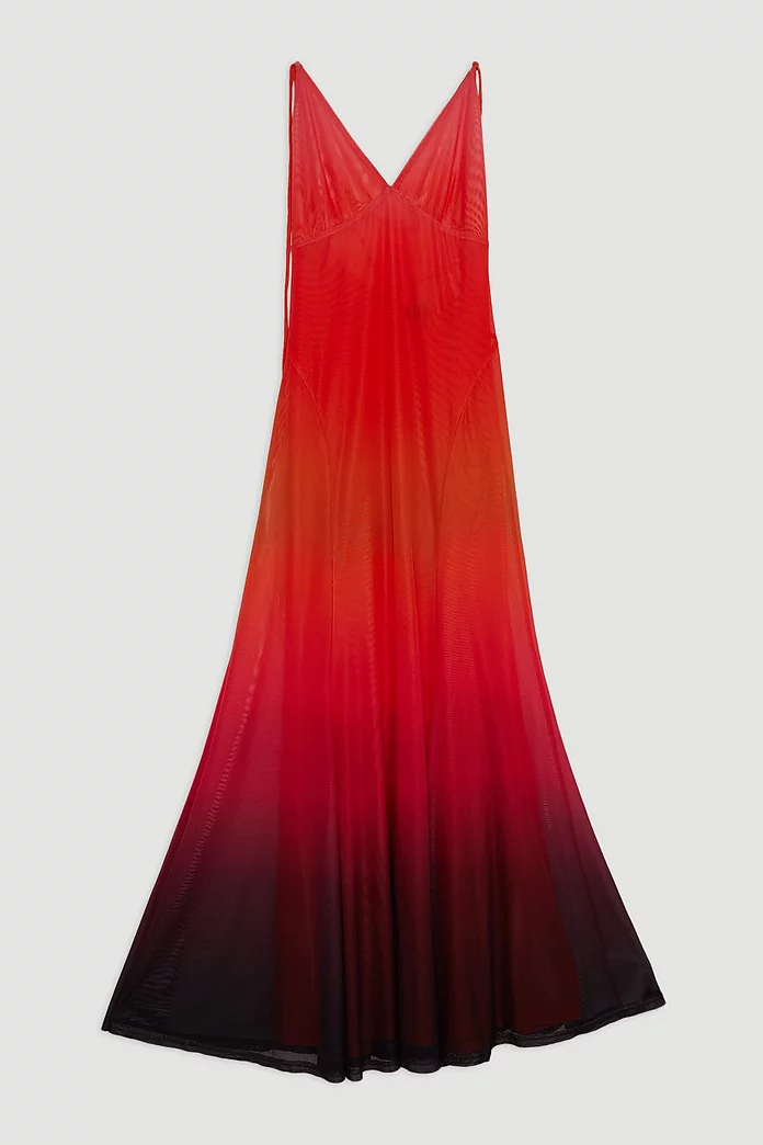 Petite Sunset Printed Mesh Jersey Strappy Maxi Dress | Karen Petite Sunset Printed Mesh Jersey Strappy Maxi Dress | Karen