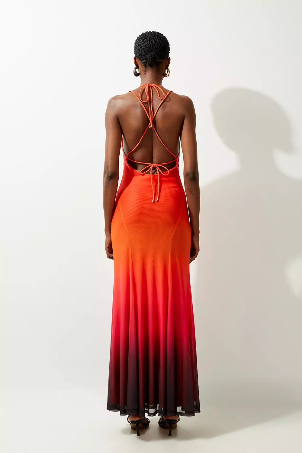 Sunset Printed Mesh Jersey Strappy Maxi Dress Karen Millen