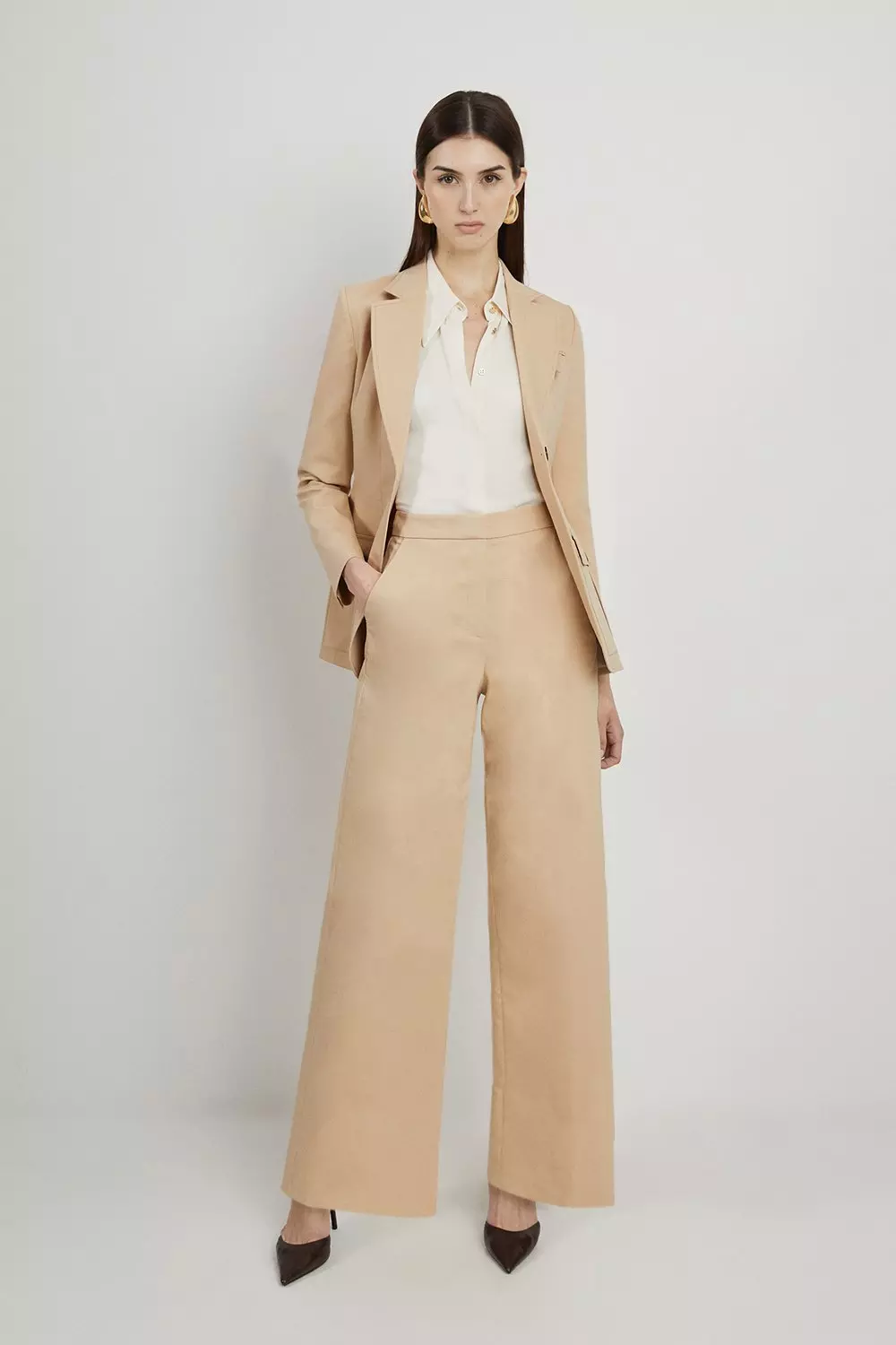 Stone Petite Cotton Sateen Wide Leg Tailored Trousers alternative image