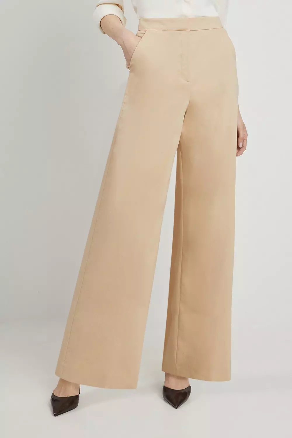 Stone Petite Cotton Sateen Wide Leg Tailored Trousers alternative image