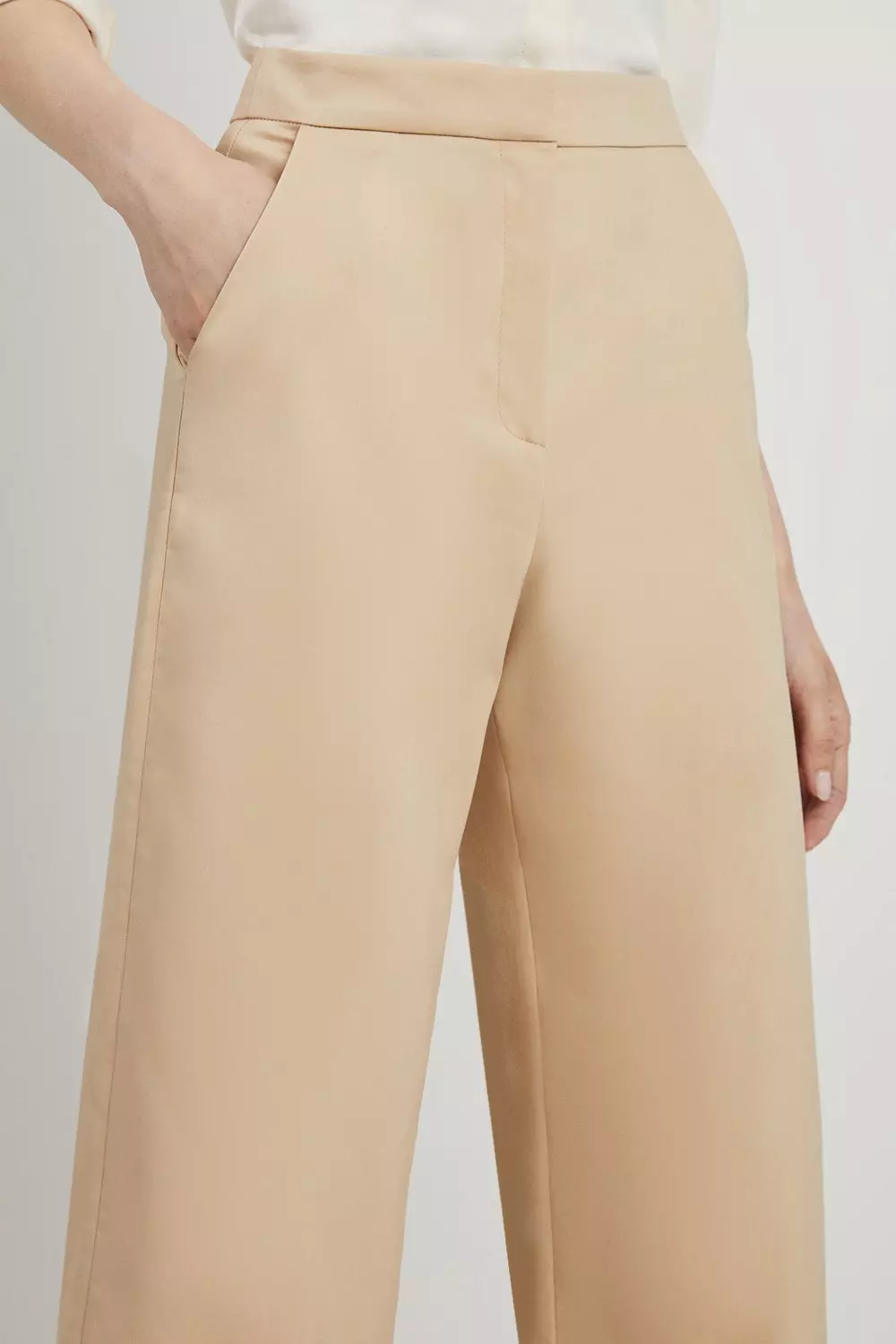 Stone Petite Cotton Sateen Wide Leg Tailored Trousers alternative image