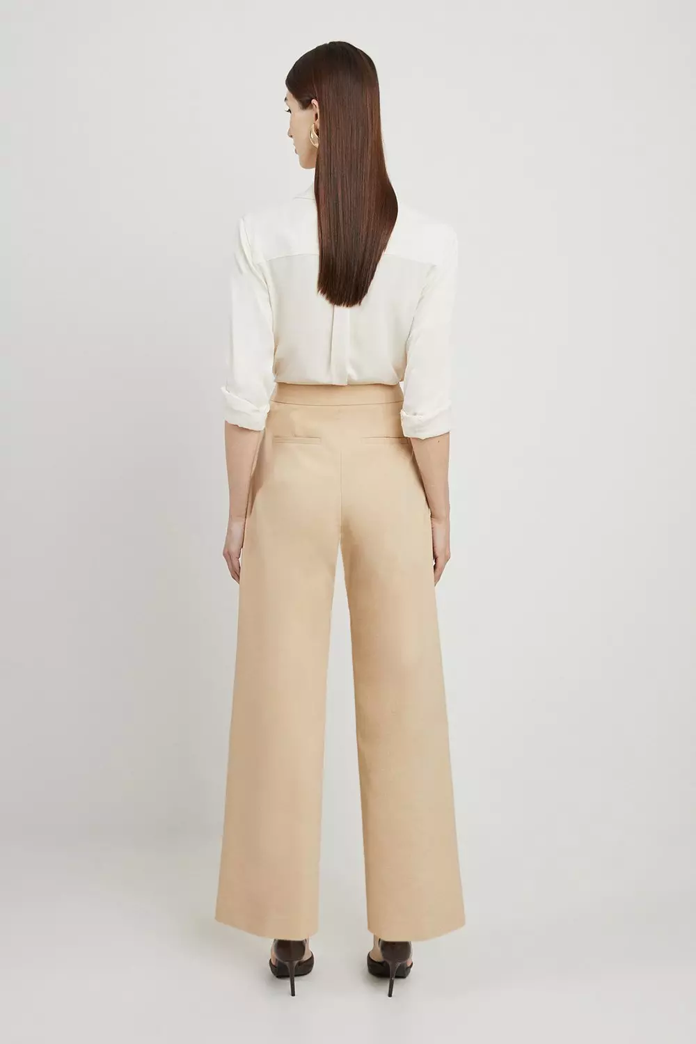 Stone Petite Cotton Sateen Wide Leg Tailored Trousers alternative image