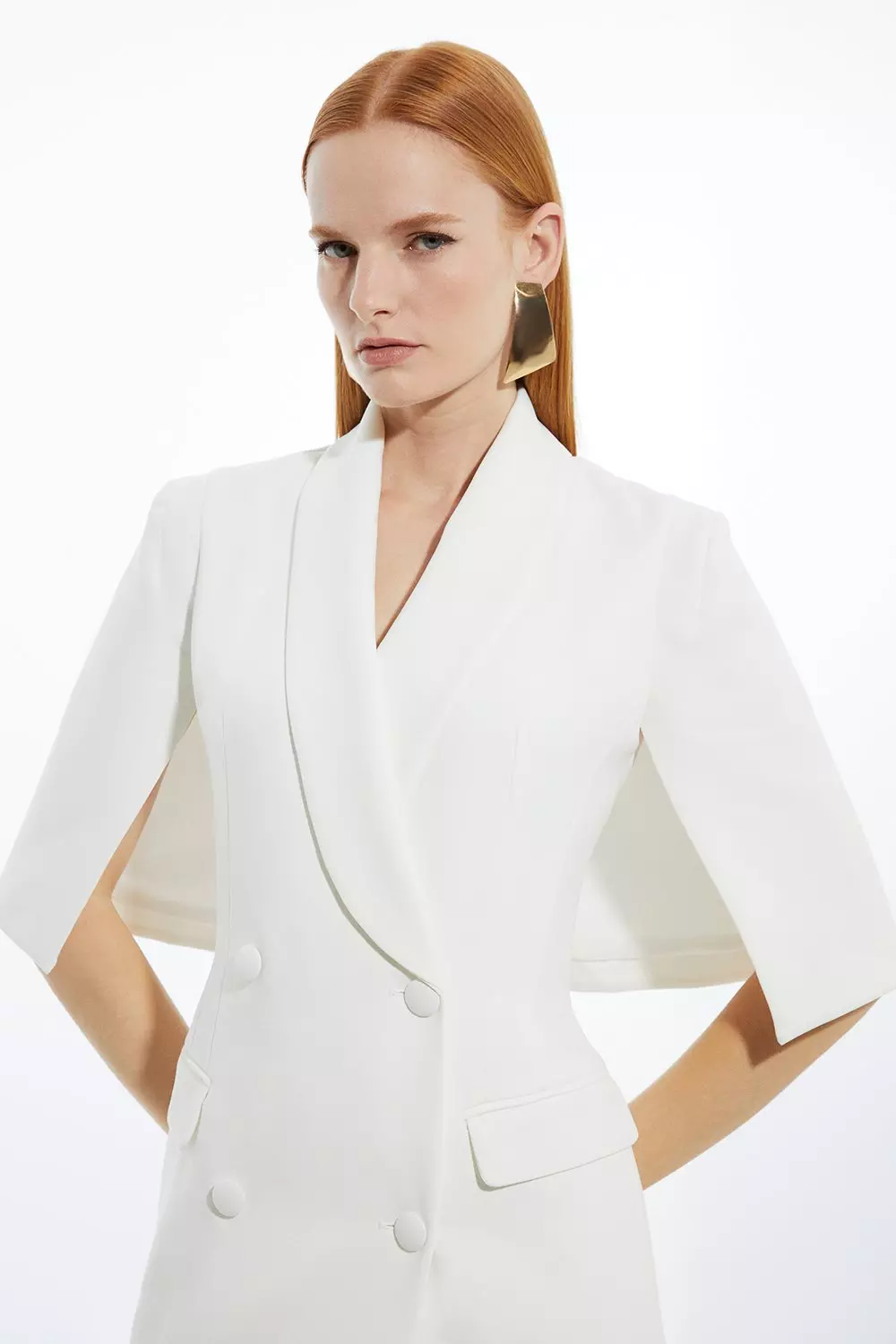 Clean Tailored Tuxedo Cape Sleeve Midi Blazer Dress Karen Millen