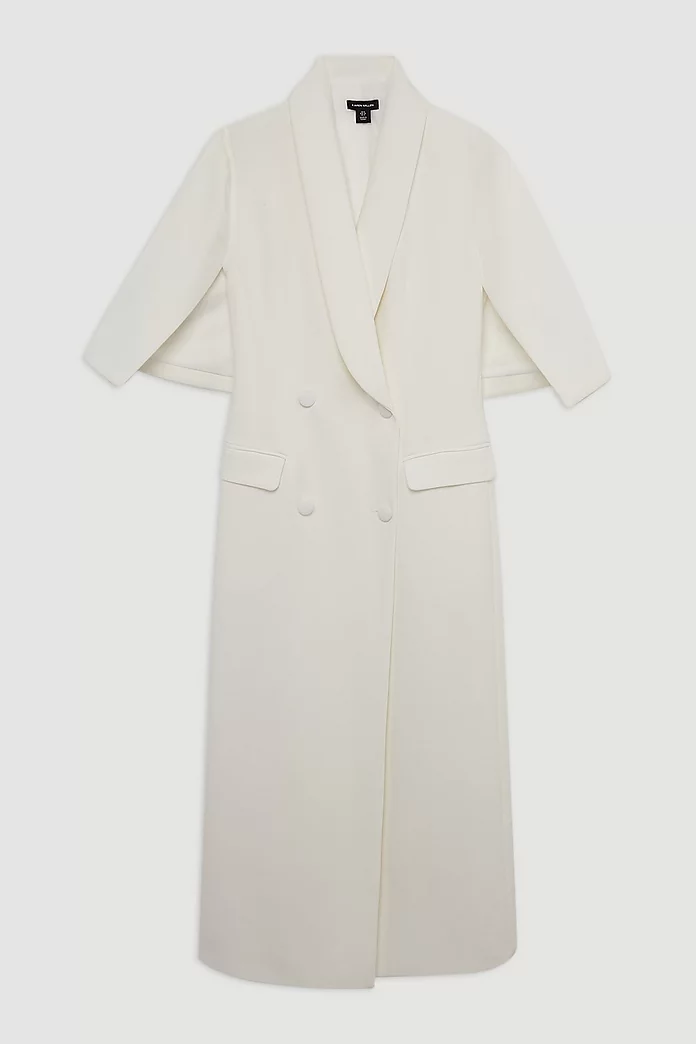 Clean Tailored Tuxedo Cape Sleeve Midi Blazer Dress | Karen Clean Tailored Tuxedo Cape Sleeve Midi Blazer Dress | Karen