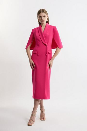 Pink Clean Tailored Tuxedo Cape Sleeve Midi Blazer Dress