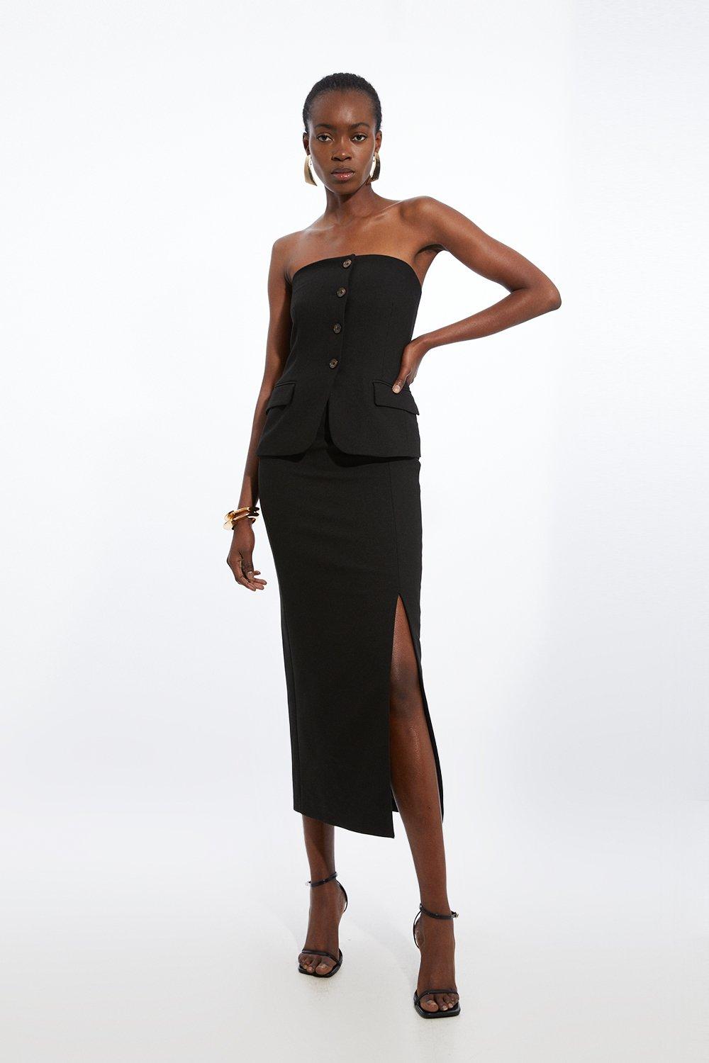 Clean Tailored Bandeau Button Bodice Pencil Midi Dress