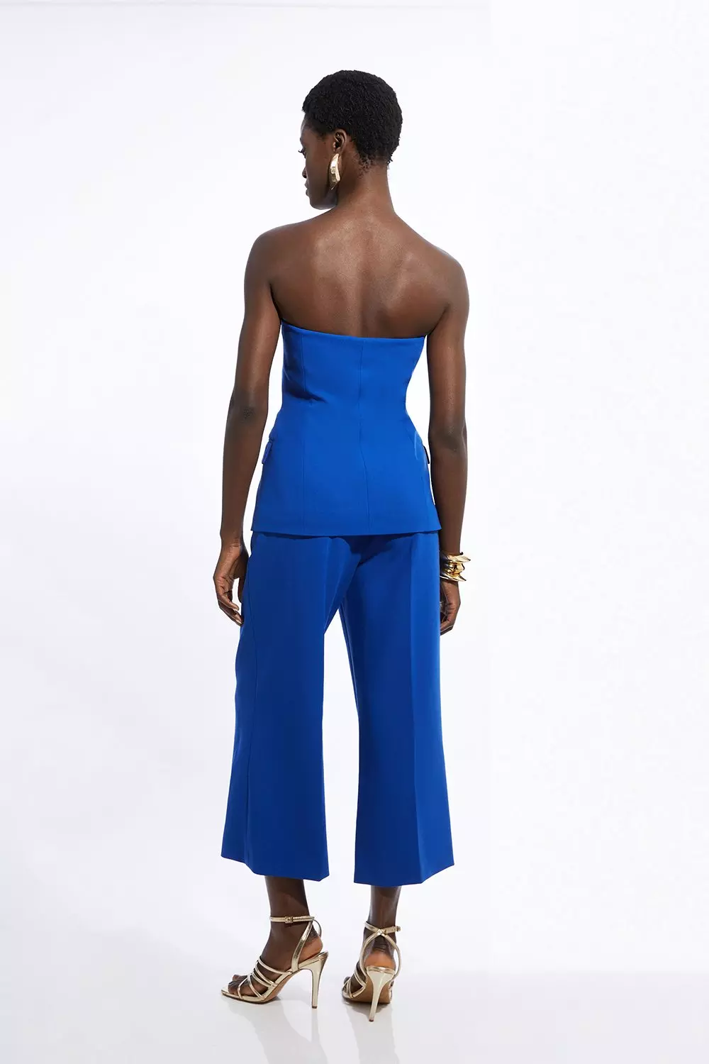 Clean Tailored Bandeau Button Bodice Wide Leg Jumpsuit