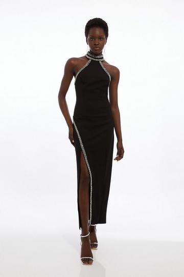 Black Premium Embellished Ponte Jersey Midi Dress