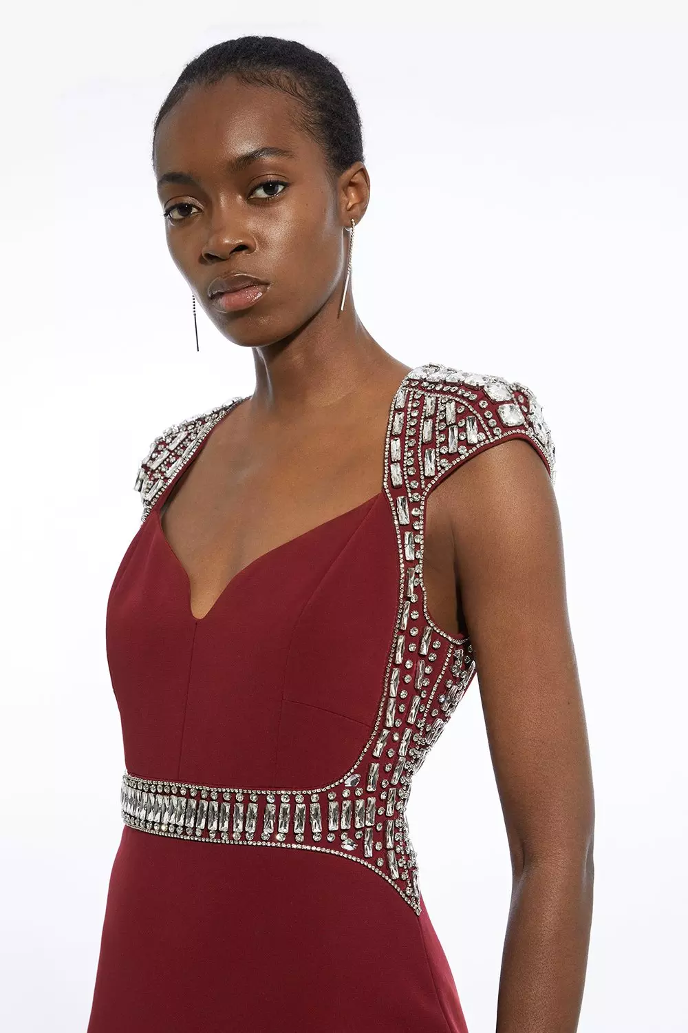 Crystal Embellished Detail Midi Dress | Karen Millen