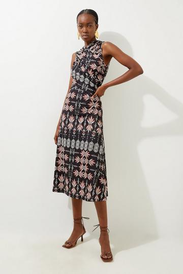 Geo Printed Jersey Crepe Cross Front Maxi Dress geo