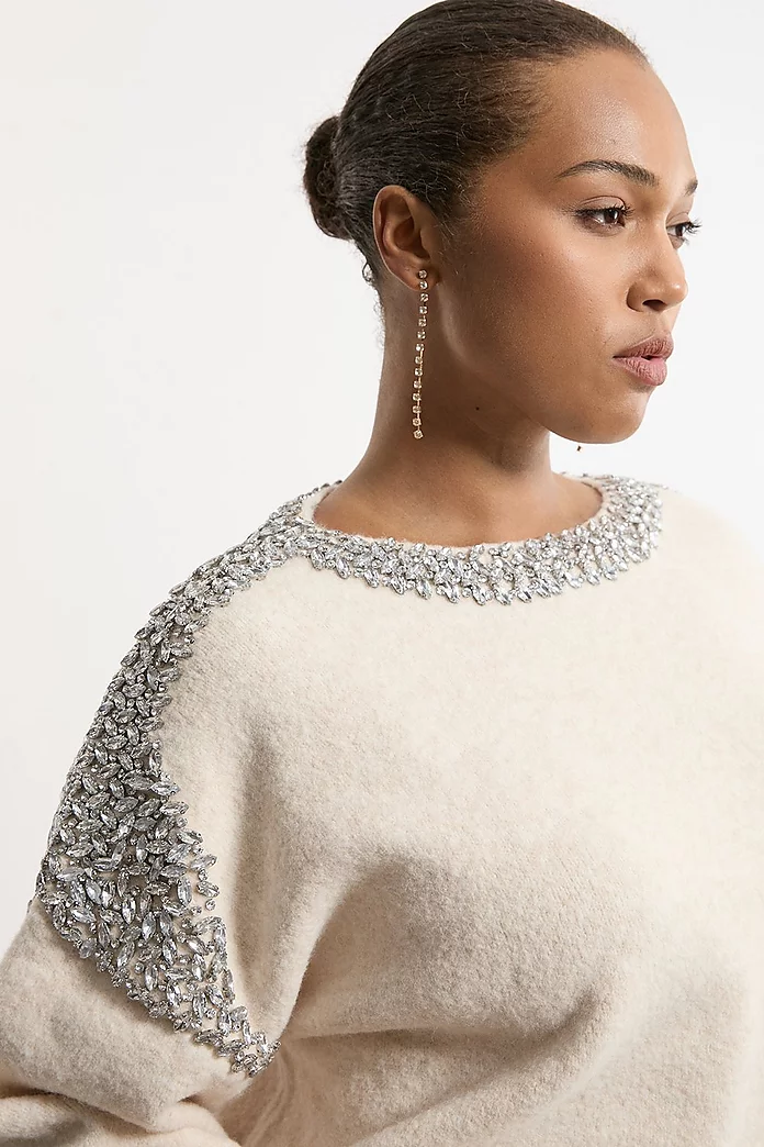 Plus Size Embellished Trim Cozy Knit Sweater | Karen Millen Plus Size Embellished Trim Cozy Knit Sweater | Karen Millen