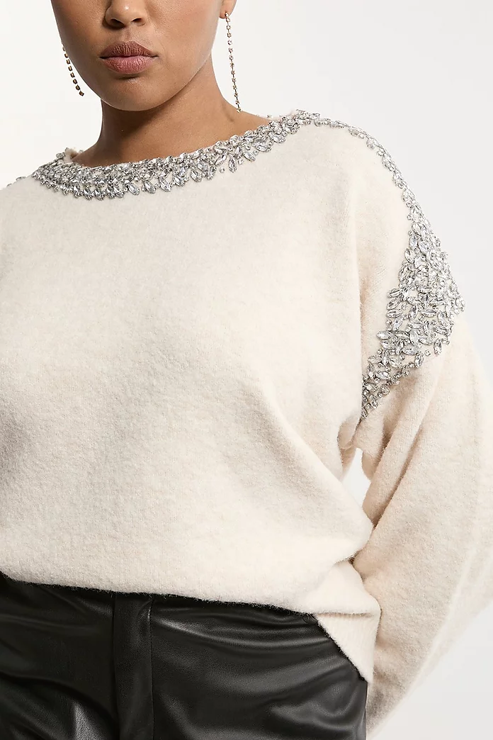 Plus Size Embellished Trim Cozy Knit Sweater | Karen Millen Plus Size Embellished Trim Cozy Knit Sweater | Karen Millen