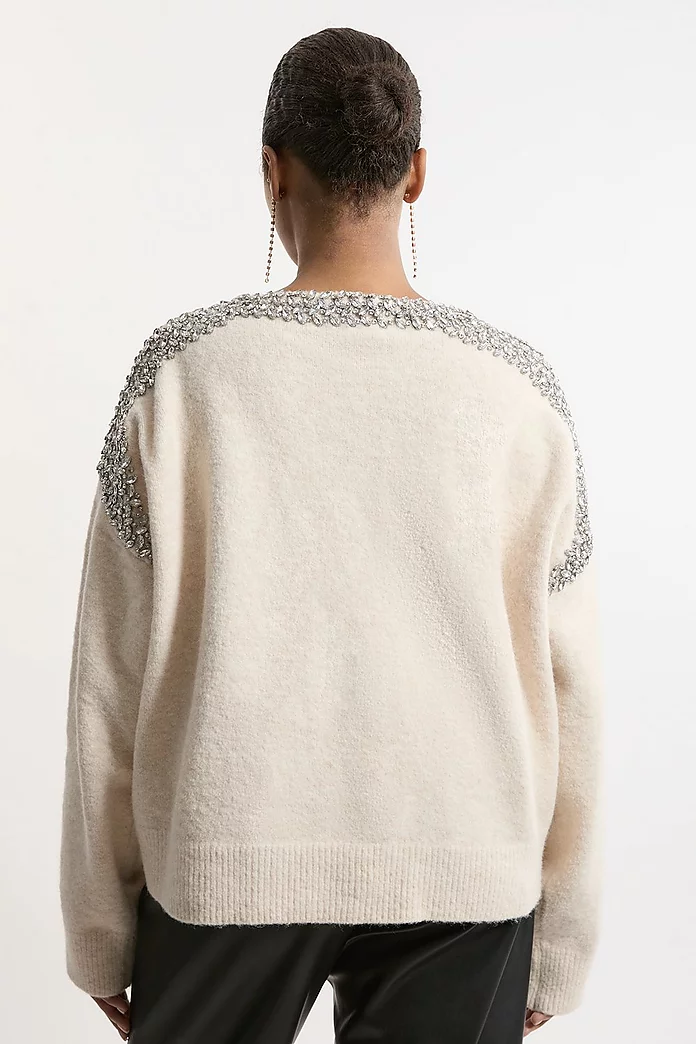 Plus Size Embellished Trim Cozy Knit Sweater | Karen Millen Plus Size Embellished Trim Cozy Knit Sweater | Karen Millen
