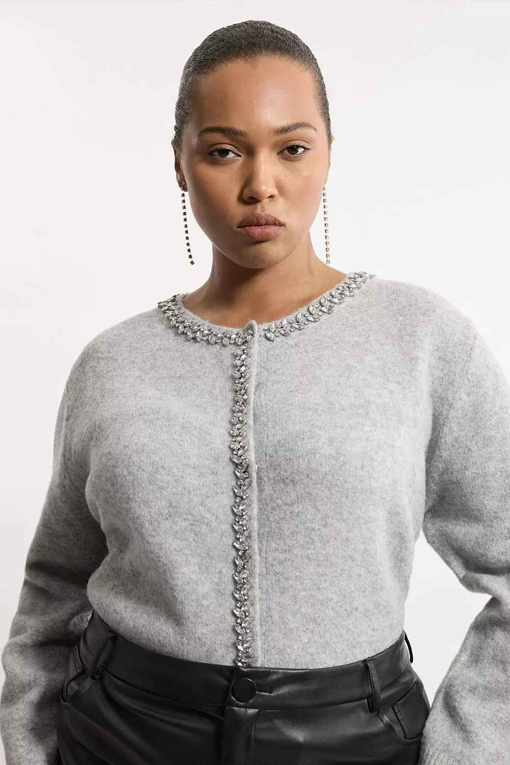 Plus Size Embellished Trim Cosy Knit Cardigan Karen Millen