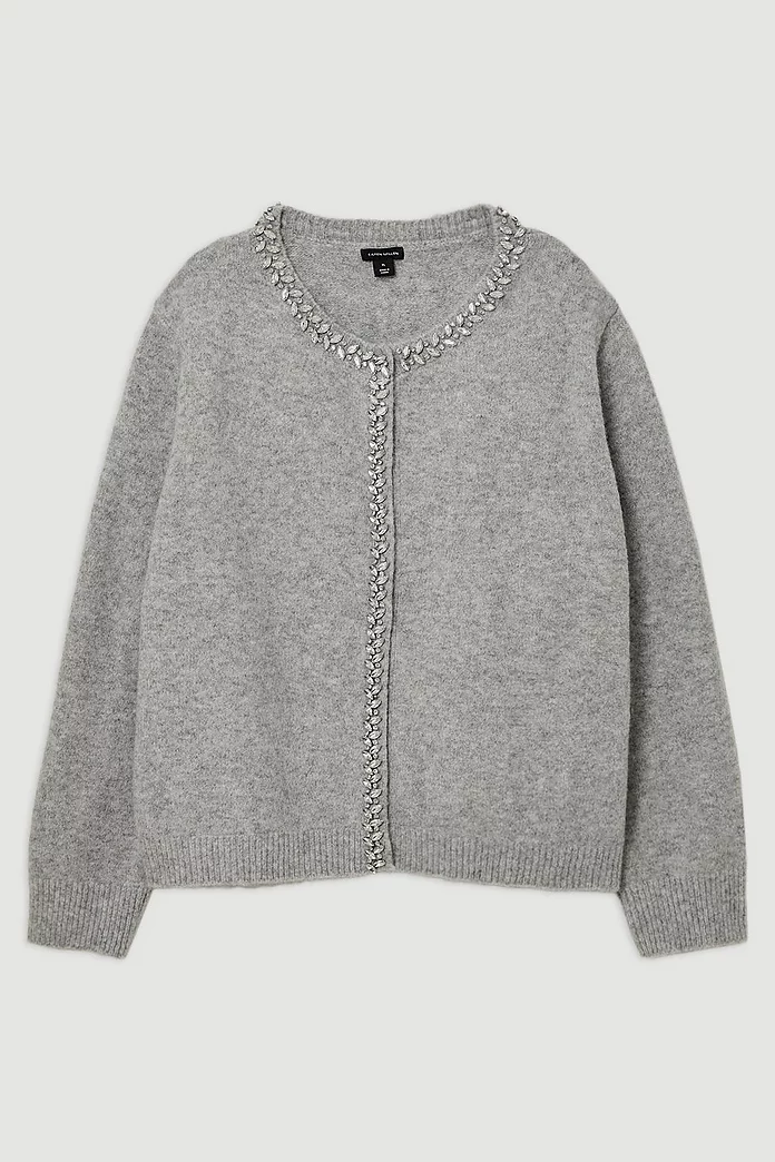 Plus Size Embellished Trim Cosy Knit Cardigan | Karen Millen Plus Size Embellished Trim Cosy Knit Cardigan | Karen Millen