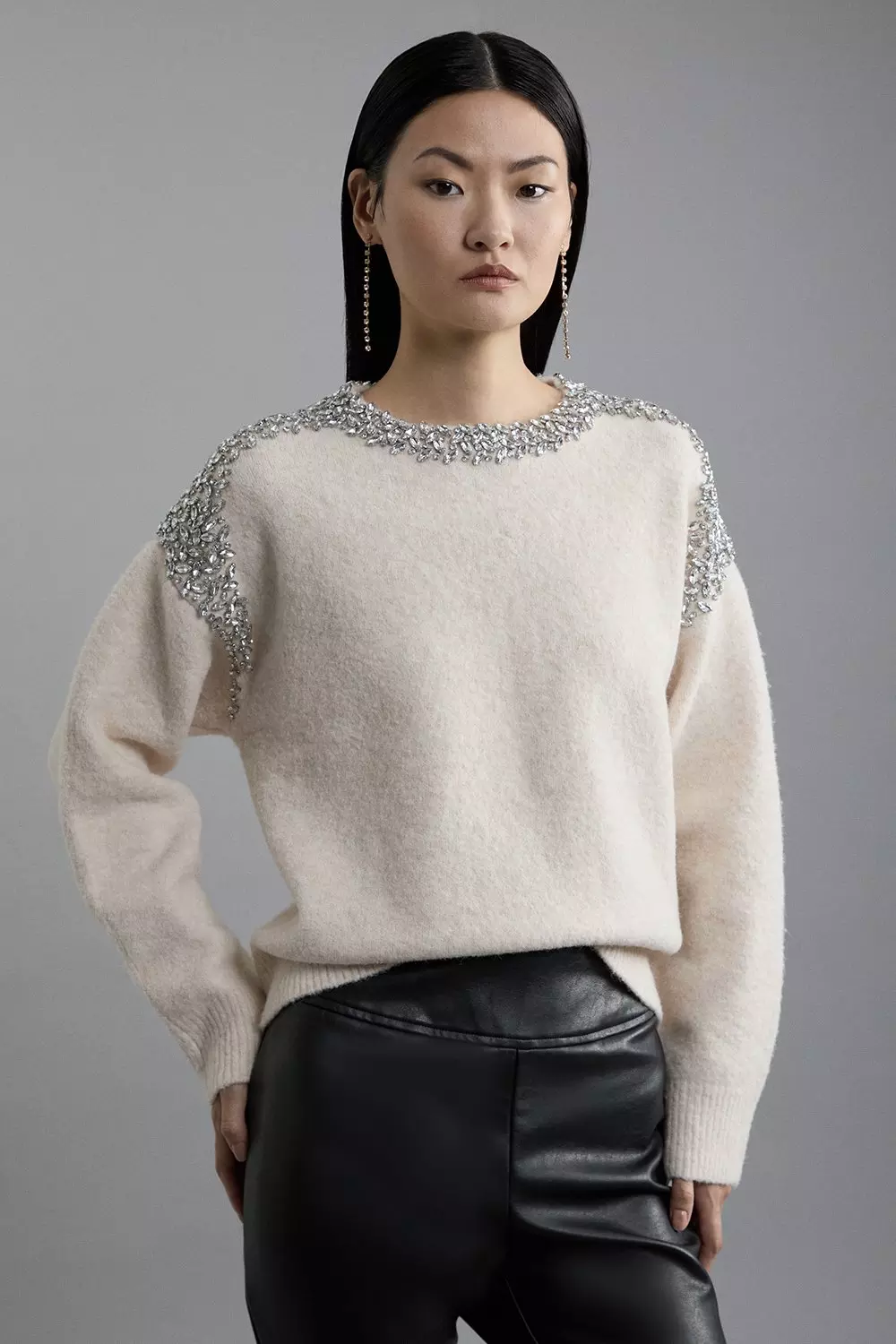 Embellished Trim Cozy Knit Sweater Karen Millen