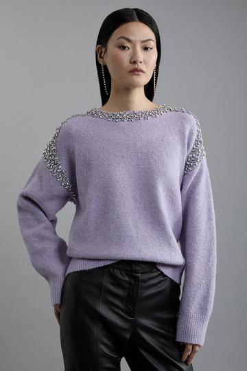 Embellished Trim Cosy Knit Jumper lilac