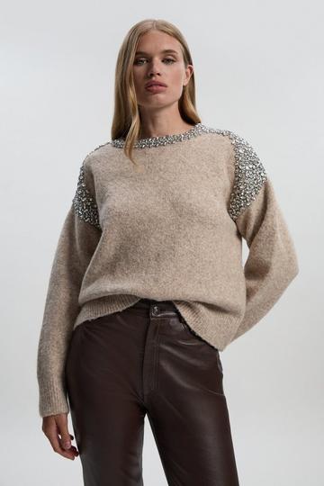 Embellished Trim Cosy Knit Jumper oatmeal