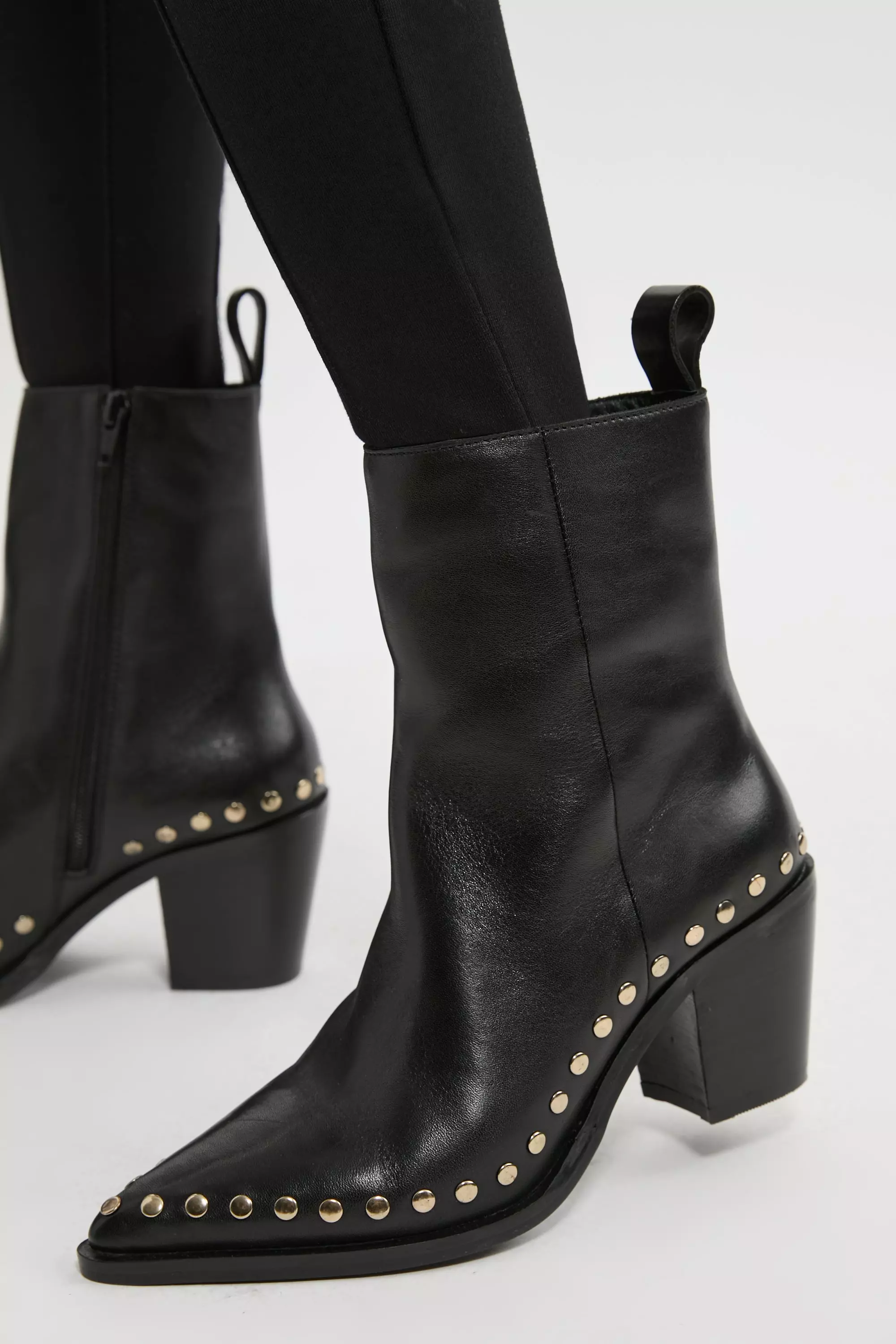 Leather Block Heel Stud Ankle Boot Karen Millen