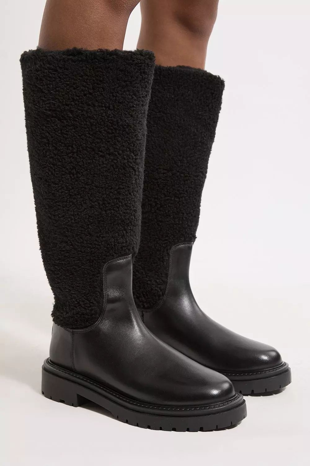 Leather Fur Lined Chunky Calf Boot Karen Millen