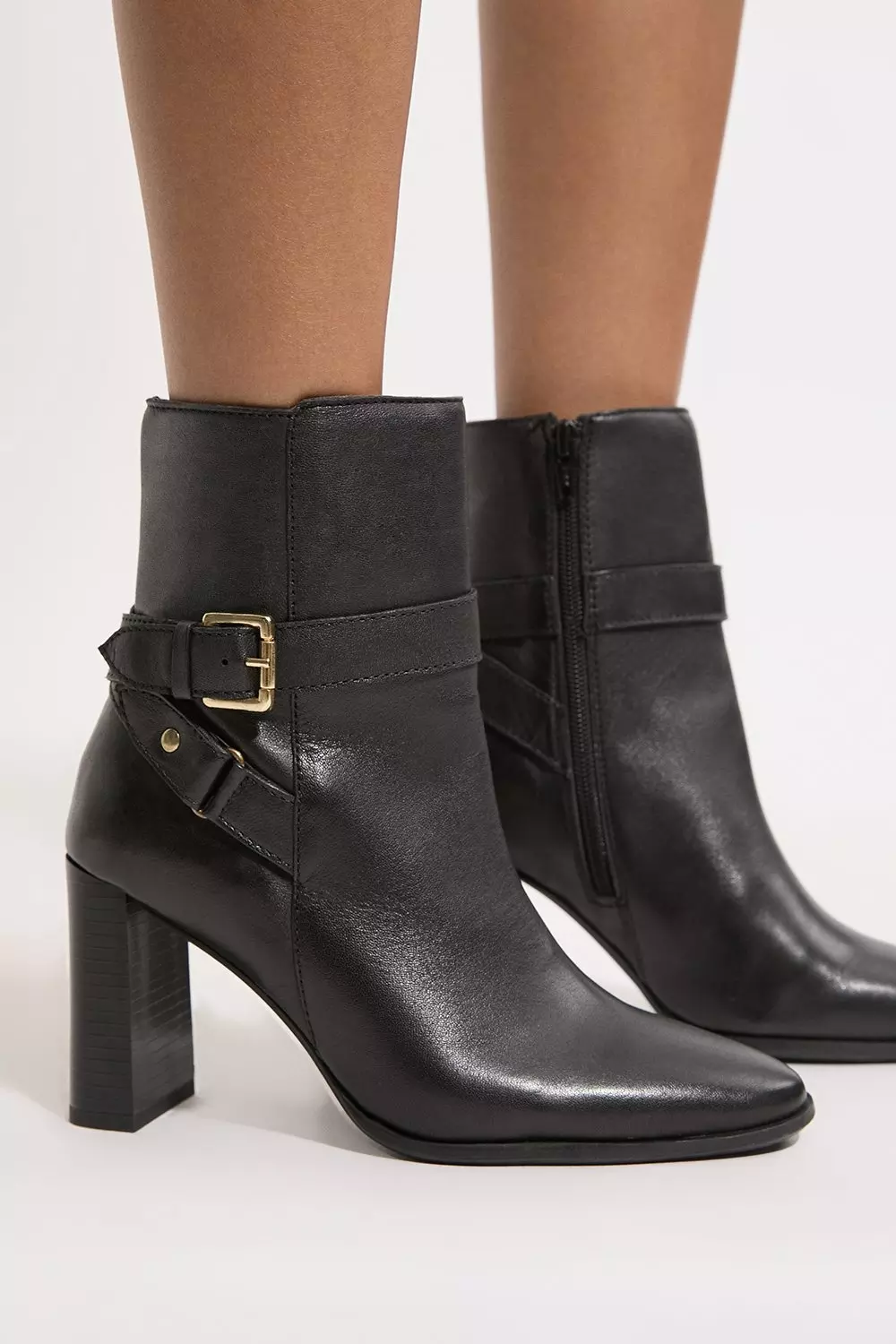 Leather buckle ankle boots hotsell