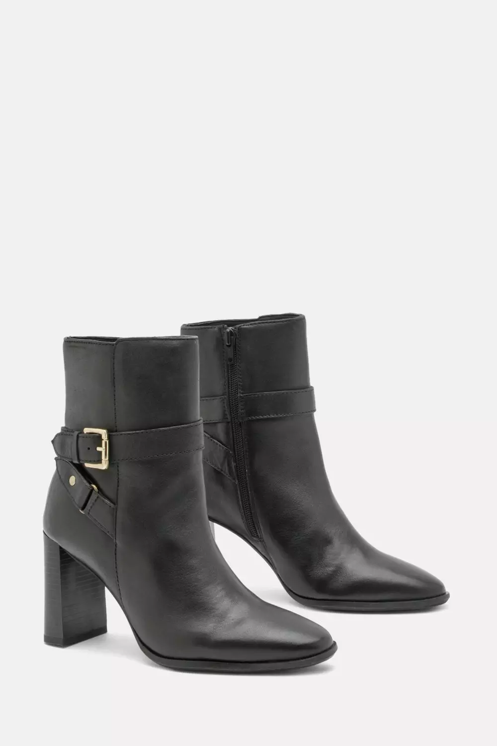 Leather Block Heel Buckle Ankle Boot | Karen Millen