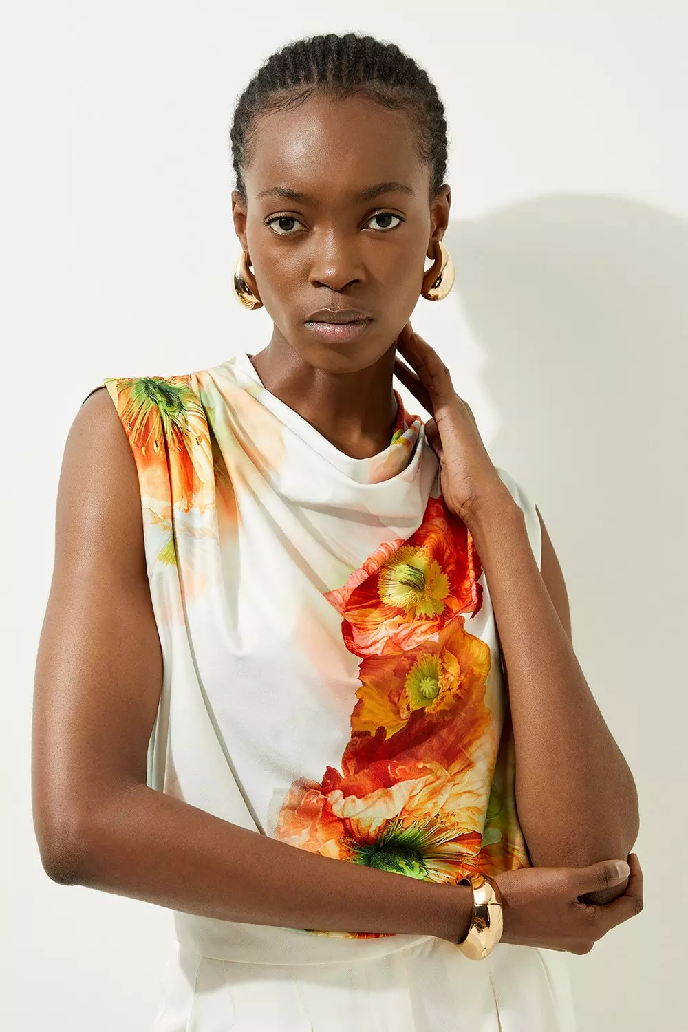 Abstract Floral Printed Jersey Crepe Bodysuit Karen Millen